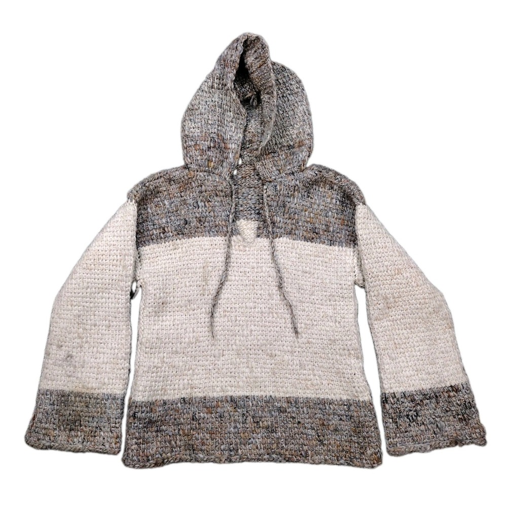 Boho Grannycore Crocheted Hooded Pullover Sweater Fleck Yarn Handmade Hippie